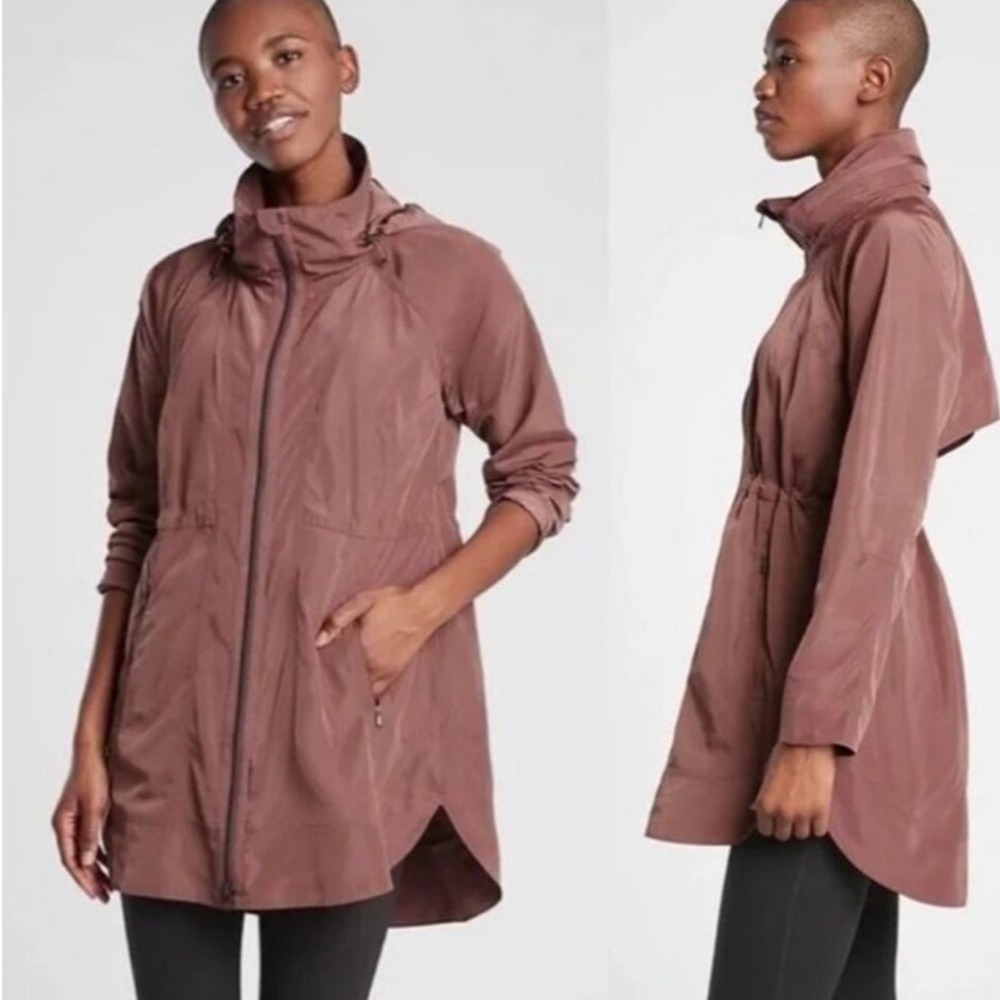 Athleta Drip Drop Jacket XXS Rose Mauve Hooded Water Resistant Rain Jacket